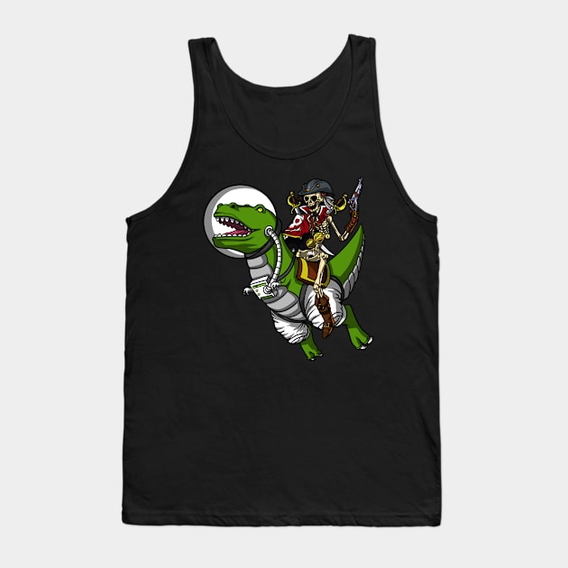 Skeleton Pirate Riding T-Rex Dinosaur Tank Top by underheaven